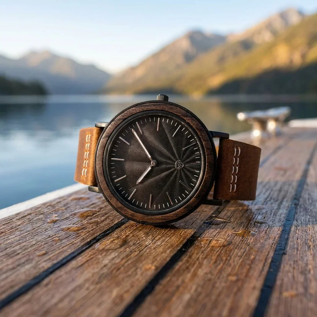 Bonoboss Toki Ébano BlackWave Café - reloj still life cubierta de teca lago #editorial_ctx_teak_deck #color_cafe