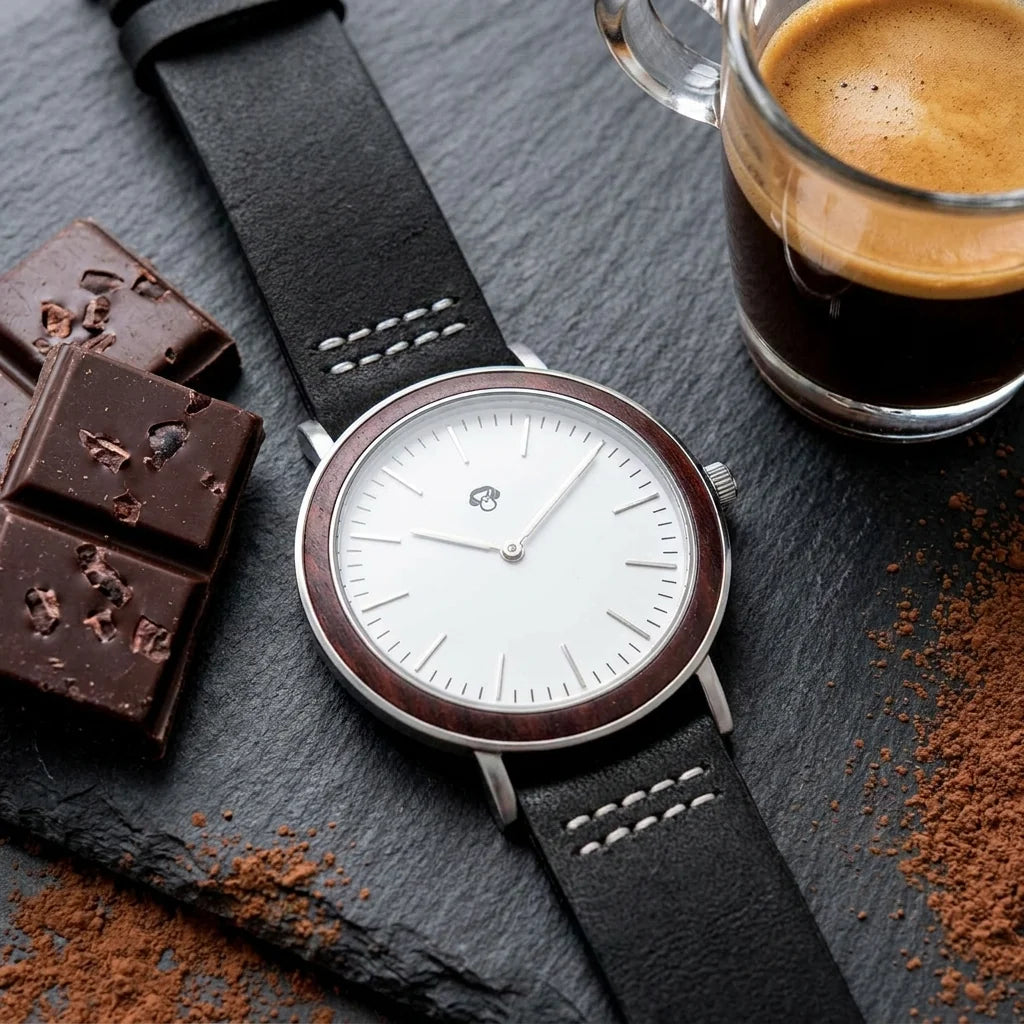 Bonoboss Toki Sándalo Rojo Plata Sport - reloj still life chocolate artesanal y espresso #editorial_ctx_chocolate_pairing #color_negro