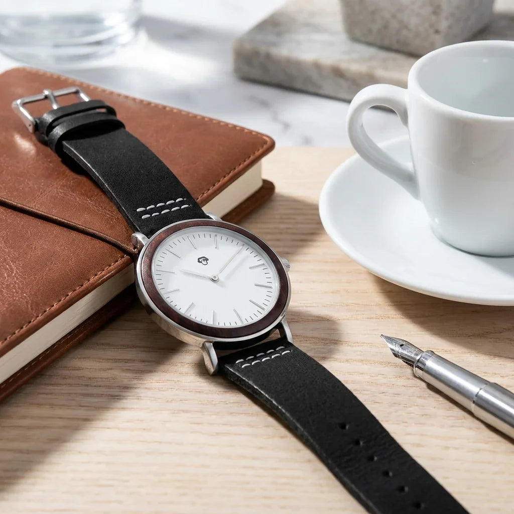 Bonoboss Toki Sándalo Rojo Plata Sport - reloj still life madera journal y pluma #editorial_ctx_walnut_journal #color_negro