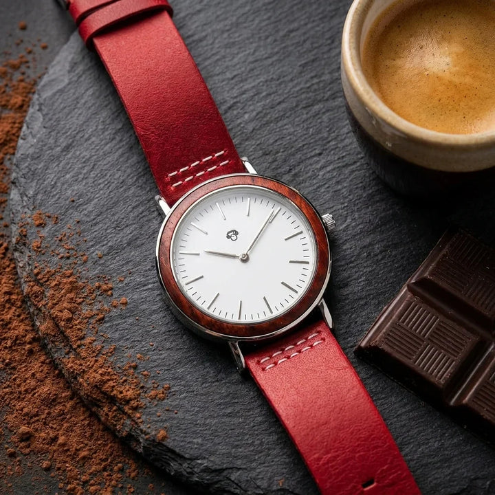 Bonoboss Toki Sándalo Rojo Plata Sport - reloj still life chocolate artesanal y espresso #editorial_ctx_chocolate_pairing #color_rojo