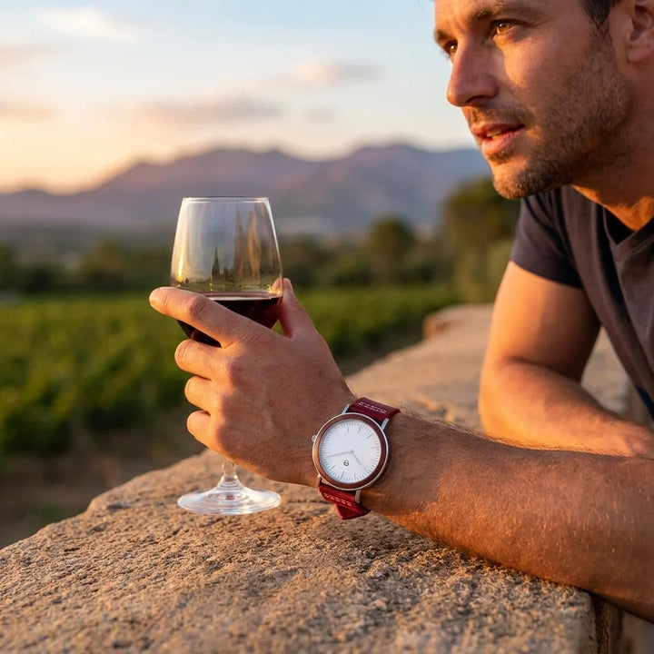 Bonoboss Toki Sándalo Rojo Plata Sport - lifestyle editorial terraza copa de vino #editorial_ctx_terrace_wine #color_rojo