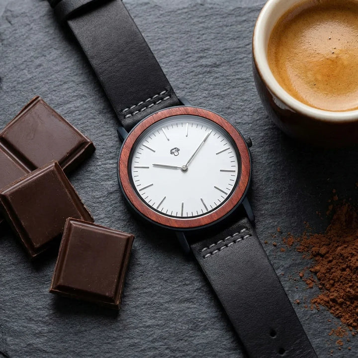 Bonoboss Toki Sándalo Rojo Sport - reloj still life chocolate artesanal y espresso #editorial_ctx_chocolate_pairing #color_negro