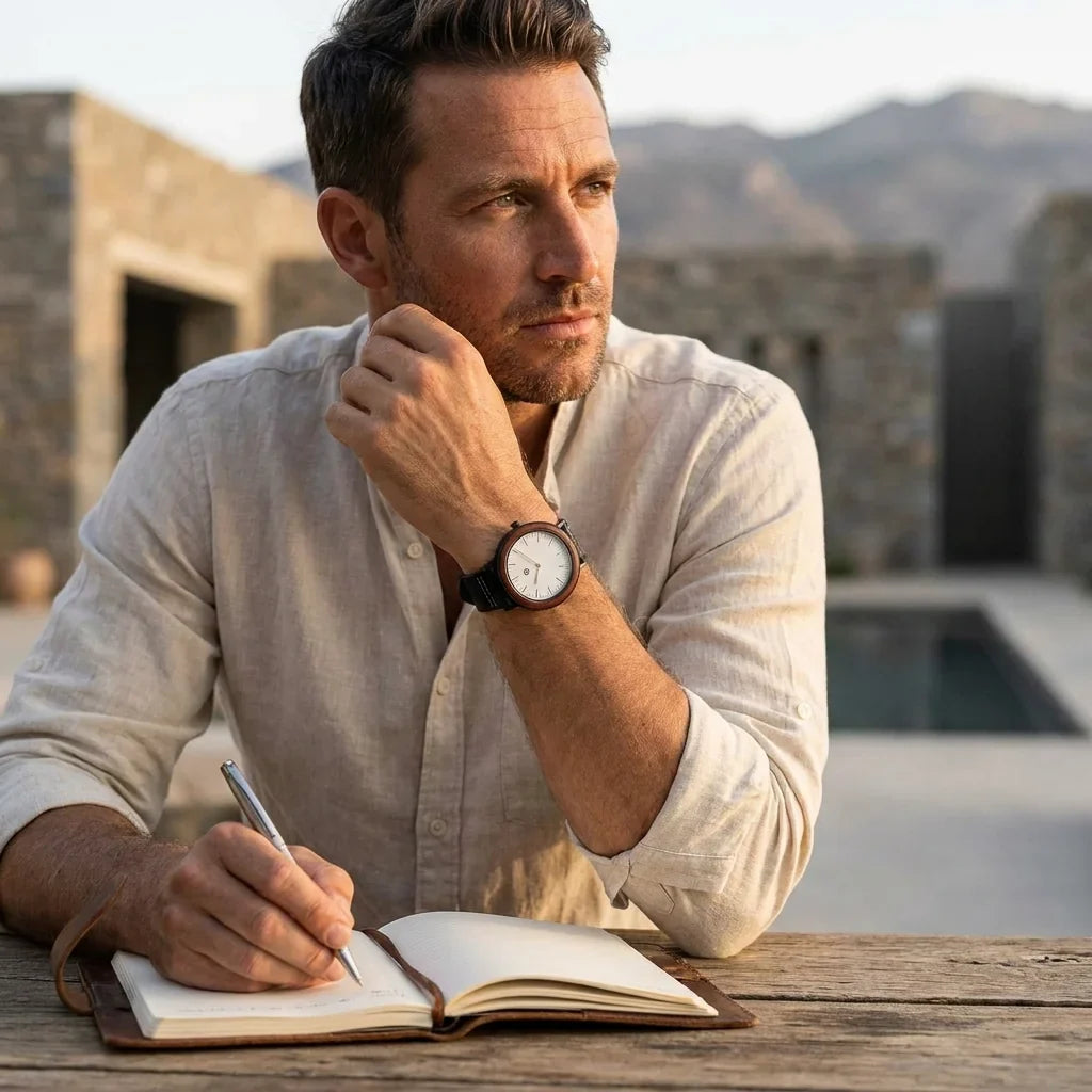 Bonoboss Toki Sándalo Rojo Sport - lifestyle editorial hombre escribiendo journal #editorial_ctx_lifestyle_editorial #color_negro