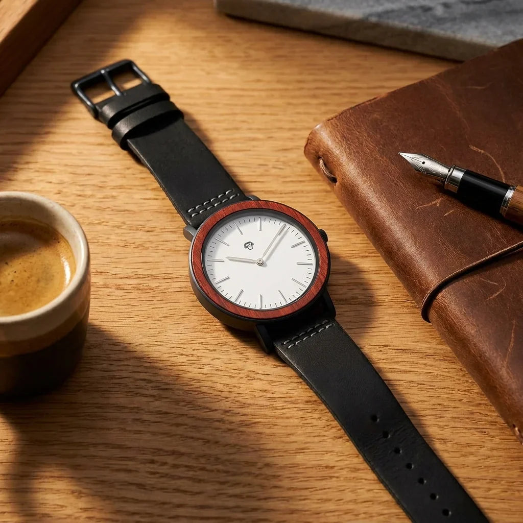 Bonoboss Toki Sándalo Rojo Sport - reloj still life madera journal y pluma #editorial_ctx_walnut_journal #color_negro