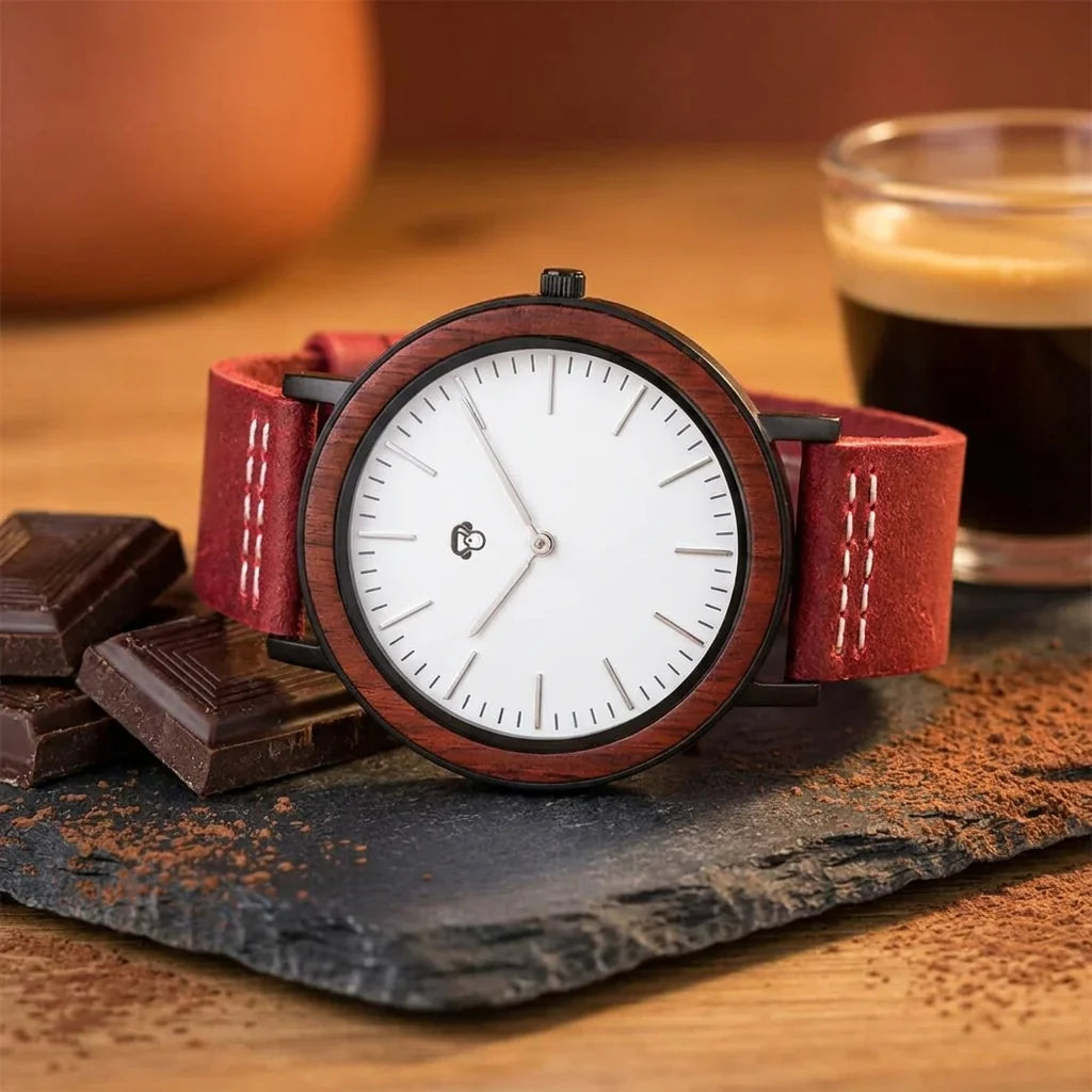 Bonoboss Toki Sándalo Rojo Sport - reloj still life chocolate artesanal y espresso #editorial_ctx_chocolate_pairing #color_rojo