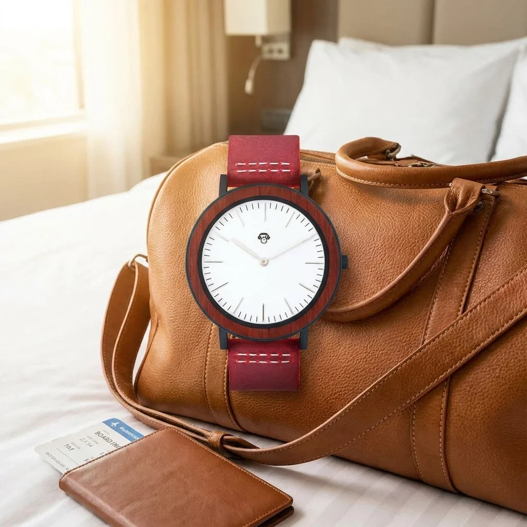 Bonoboss Toki Sándalo Rojo Sport - reloj still life bolso de cuero de viaje #editorial_ctx_leather_duffel #color_rojo