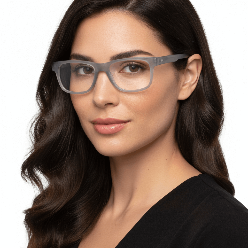 la vista frontal de un modelo hombre de cara ovalada usando armazones marcos opticos con receta Bonoboss de color texturizado en acetato natural biodegradable sustentable reciclado laminao de #color_darkblue