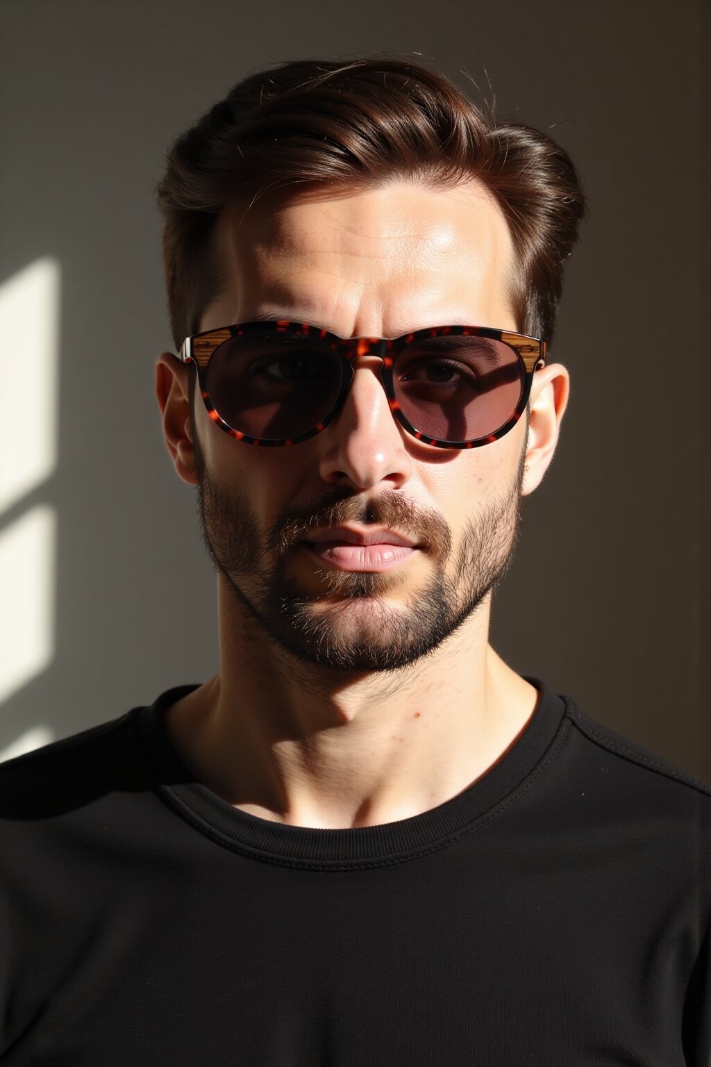 lentes de sol polarizados para hombre y mujerovalados de color carey con patas de madera natural sustentable. Marco de plastico reciclado con lentes polarizadas