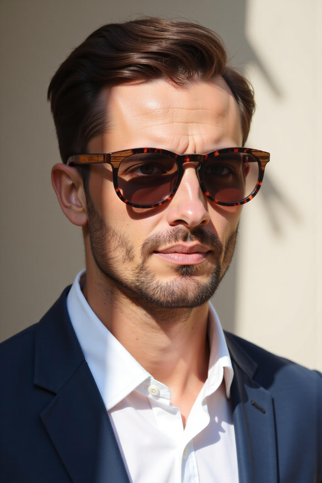 lentes de sol polarizados para hombre y mujerovalados de color carey con patas de madera natural sustentable. Marco de plastico reciclado con lentes polarizadas