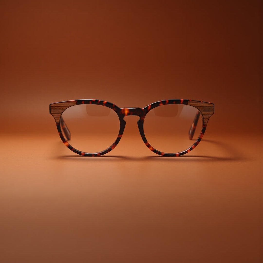 marcos ópticos armazones sustentables redondos de acetato con madera natural chiloe 0084 carey mayorista de optica regalos corporativos ecologicos