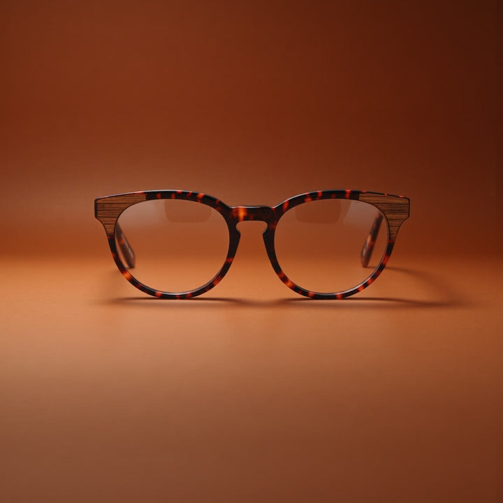 marcos ópticos armazones sustentables redondos de acetato con madera natural chiloe 0084 carey mayorista de optica regalos corporativos ecologicos