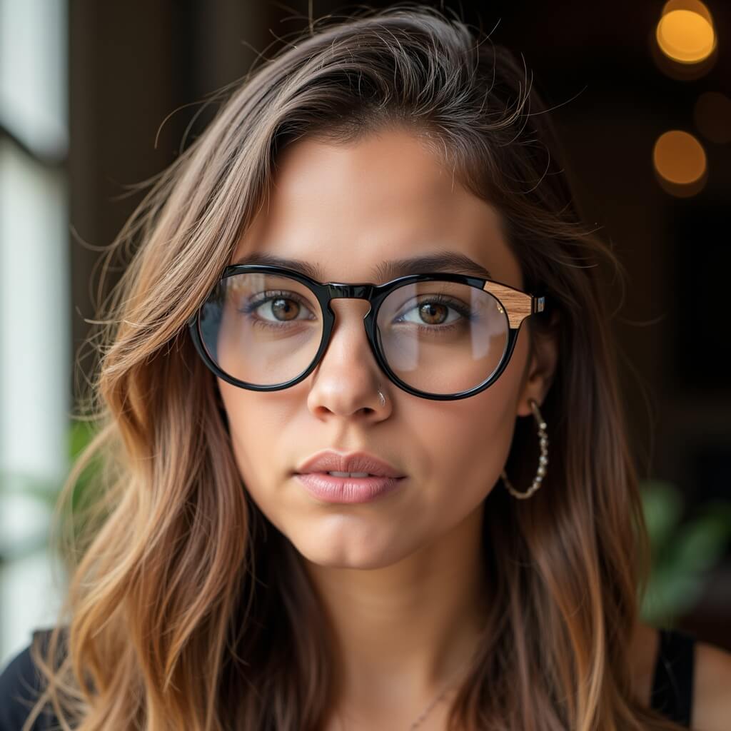 marcos ópticos armazones sustentables redondos de acetato con madera natural chiloe 0084 negros mayorista de optica regalos corporativos ecologicos#color_negro