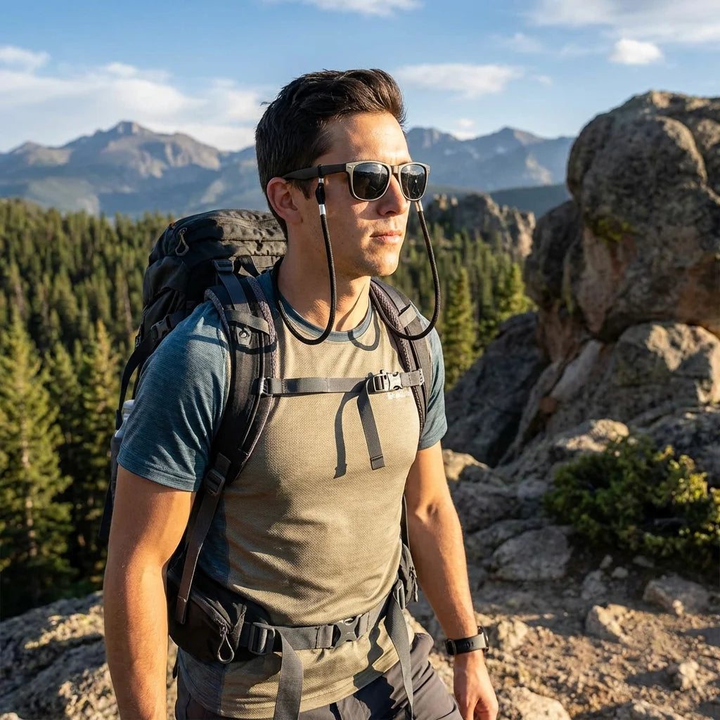 Correa para lentes reciclada negro hiking activo montaña Bonoboss #color_negro