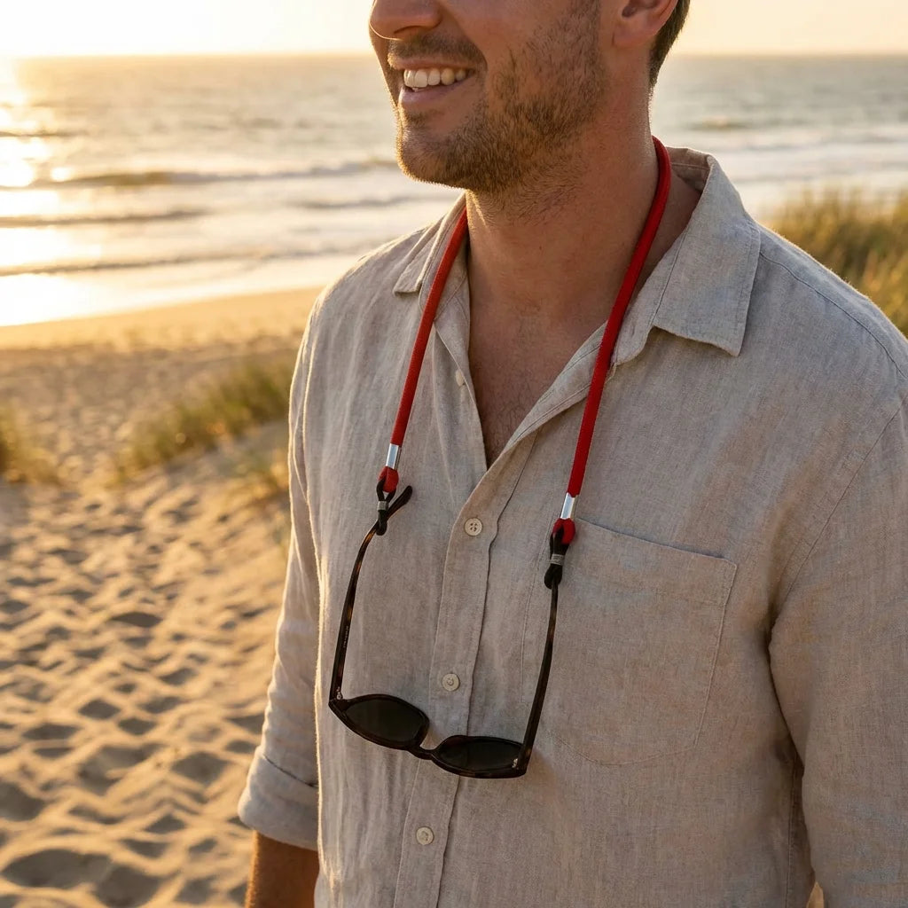 Correa para lentes reciclada rojo en playa lentes colgando cuello Bonoboss #color_rojo