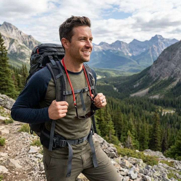 Correa para lentes reciclada rojo hiking activo montaña Bonoboss #color_rojo