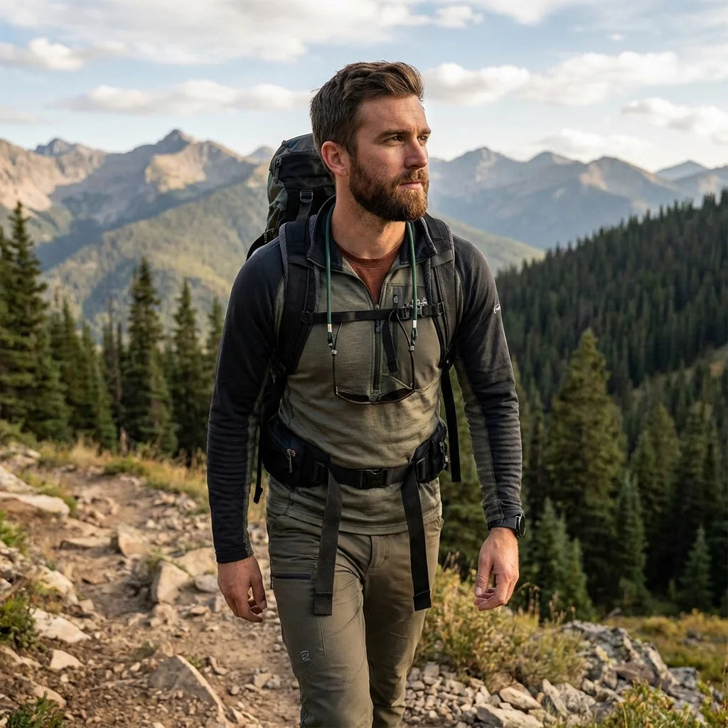 Correa para lentes reciclada verde-oscuro hiking activo montaña Bonoboss #color_verde-oscuro