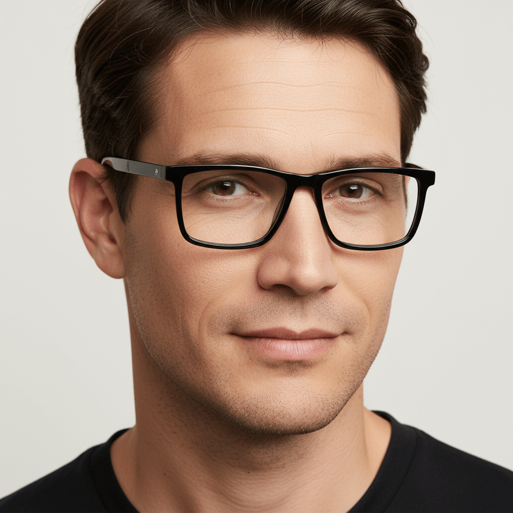 anteojos opticos rectangulares vista angulada de color azul con borde rojo y azul para hombre #color_azul