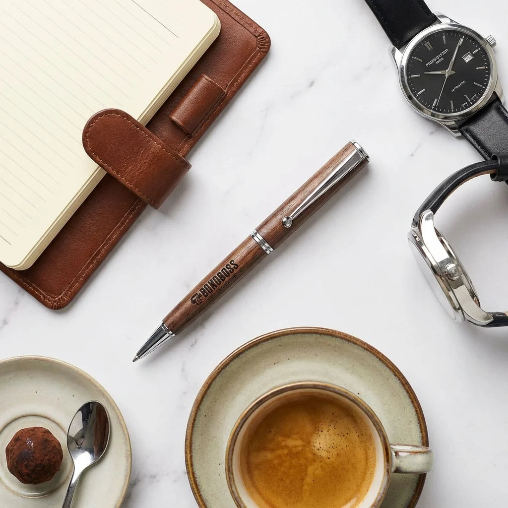 Lápiz de madera premium flat lay ejecutivo mármol Bonoboss