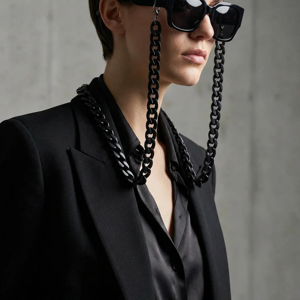 Cadena de acetato reciclado para lentes negro editorial moda fashion Bonoboss #color_negro