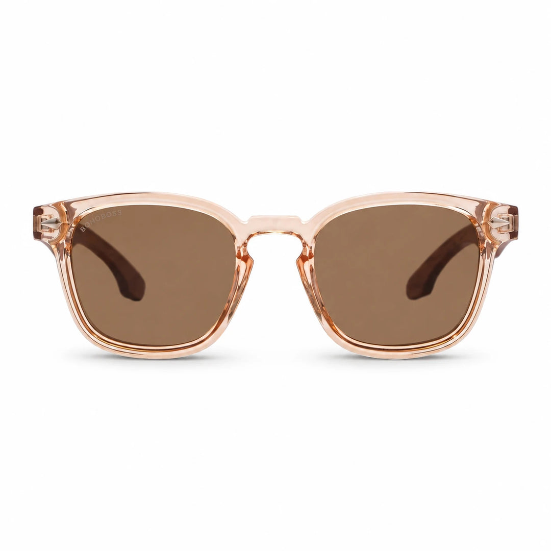 Lentes de sol Bonoboss Creta Brown vista frontal varillas de madera #editorial_frontal #color_brown