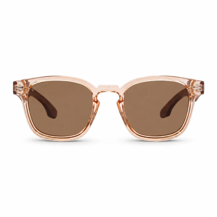 Lentes de sol Bonoboss Creta Brown vista frontal varillas de madera #editorial_frontal #color_brown