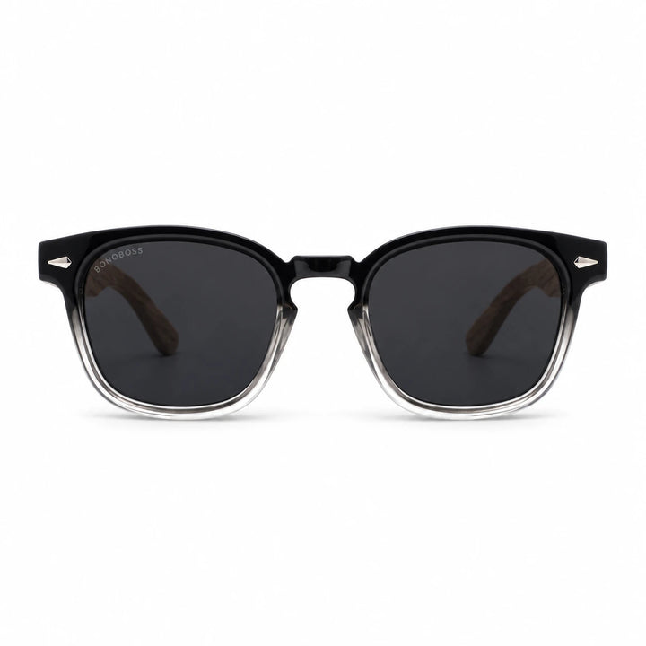 Lentes de sol Bonoboss Creta Negro vista frontal varillas de madera #editorial_frontal #color_negro