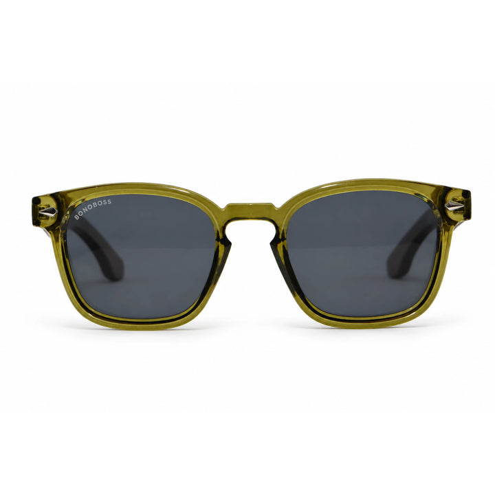 Lentes de sol Bonoboss Creta Olive vista frontal varillas de madera #editorial_frontal #color_olive