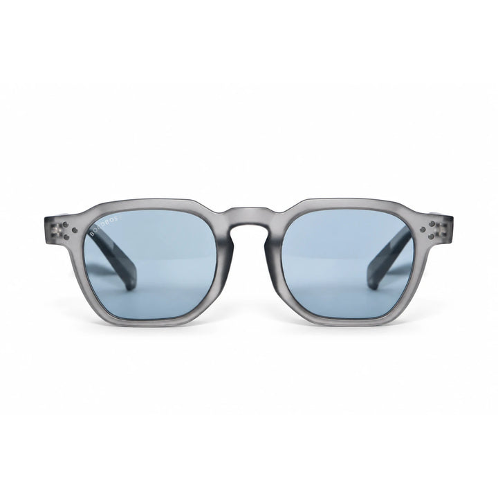 Lentes de sol Bonoboss Damero Blue vista frontal armazón plástico reciclado RPET #editorial_frontal #color_blue
