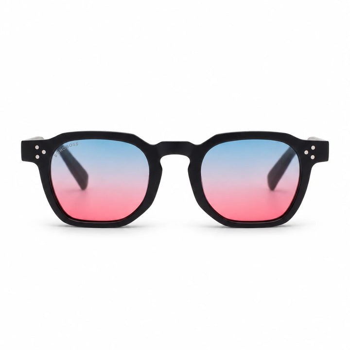 Lentes de sol Bonoboss Damero Pink vista frontal armazón plástico reciclado RPET #editorial_frontal #color_pink