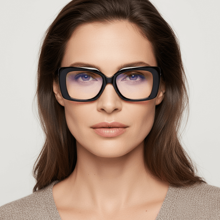 Vista angulada de Domi anteojos ópticos negro para mujer #color_negro