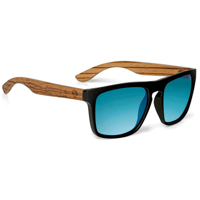 anteojos de sol rectangulares polarizados negros pata de madera  para hombre y mujer con lentes de color sky