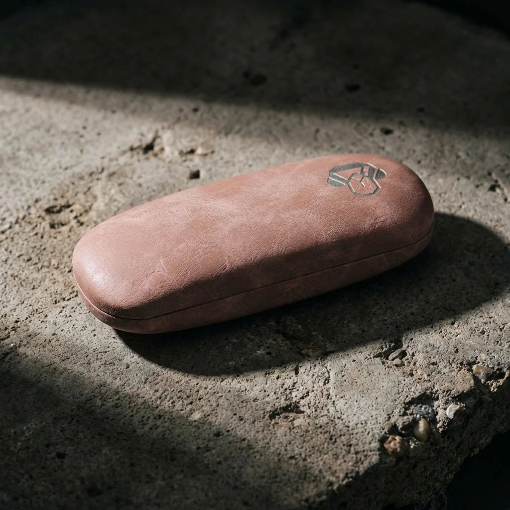 Estuche almeja para lentes rosado luz lateral dramática editorial Bonoboss #color_rosado