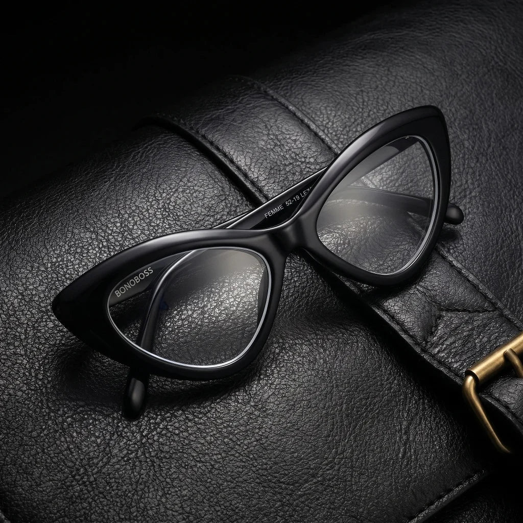 Vista frontal Femme Black marcos ópticos color negro clásico #editorial_óptico #color_negro