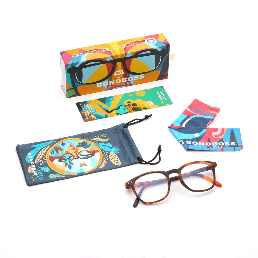 anteojo lectura filtro azul color carey redondeado para hombre mujer moda sustentable botellas plasticas recicladas