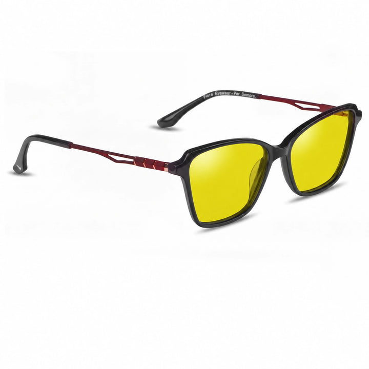 Lentes de sol Fiore 1006 Negro cristal Amarillo polarizado vista tres cuartos mujer #color_amarillo