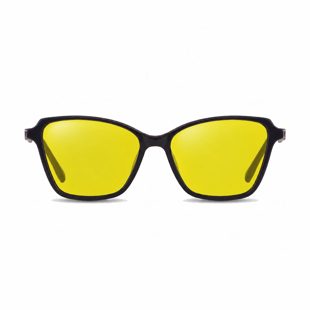 Lentes de sol Fiore 1006 Negro cristal Amarillo polarizado vista frontal mujer #color_amarillo #foto_frontal