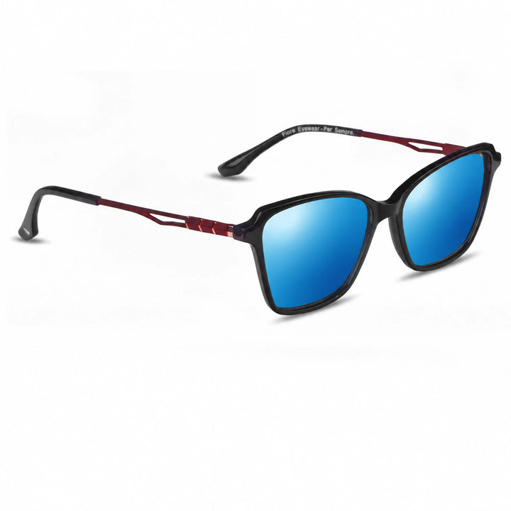 Lentes de sol Fiore 1006 Negro cristal Espejado Azul polarizado vista tres cuartos mujer #color_espejado-azul