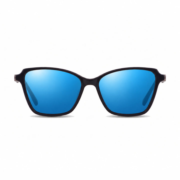 Lentes de sol Fiore 1006 Negro cristal Espejado Azul polarizado vista frontal mujer #color_espejado-azul #foto_frontal