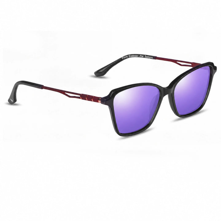 Lentes de sol Fiore 1006 Negro cristal Espejado Morado polarizado vista tres cuartos mujer #color_espejado-morado