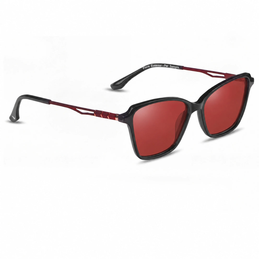 Lentes de sol Fiore 1006 Negro cristal Rojo polarizado vista tres cuartos mujer #color_rojo