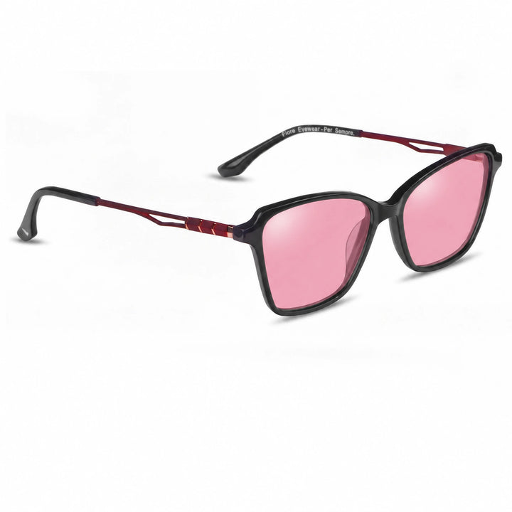Lentes de sol Fiore 1006 Negro cristal Rosado polarizado vista tres cuartos mujer #color_rosado