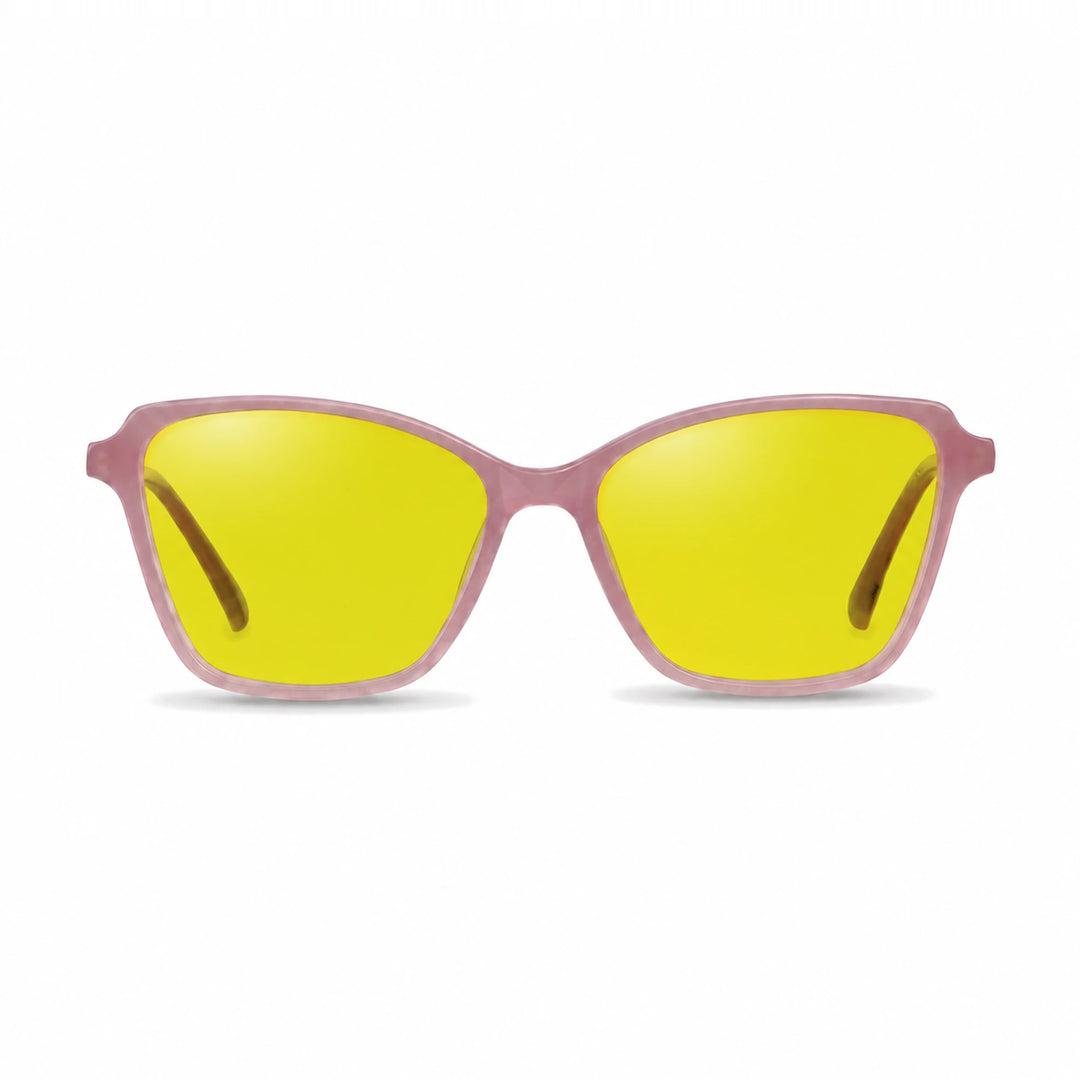 Lentes de sol Fiore 1006 Rosado con cristal amarillo polarizado UV400, vista frontal para mujer #color_amarillo #foto_frontal