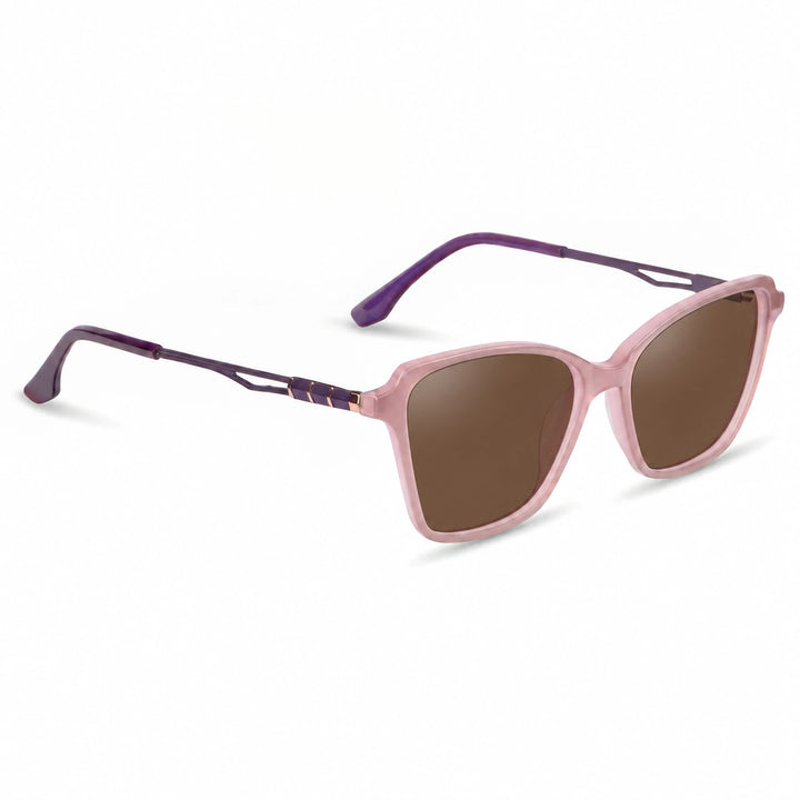 Lentes de sol Fiore 1006 Rosado con cristal café polarizado UV400, vista en tres cuartos para mujer #color_cafe