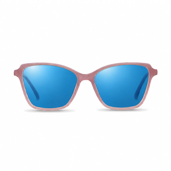 Lentes de sol Fiore 1006 Rosado con cristal espejado azul polarizado UV400, vista frontal para mujer #color_espejado-azul #foto_frontal