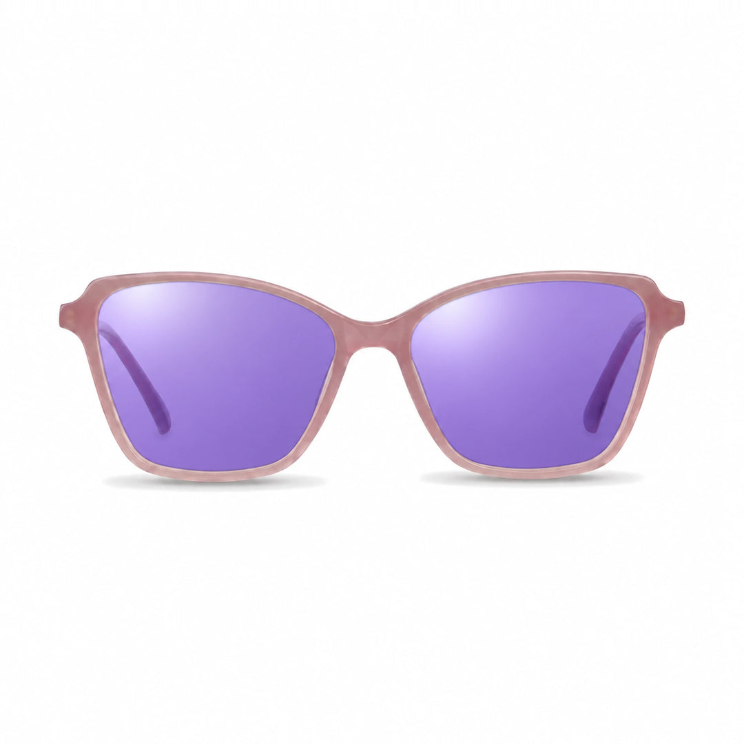 Lentes de sol Fiore 1006 Rosado con cristal espejado morado polarizado UV400, vista frontal para mujer #color_espejado-morado #foto_frontal