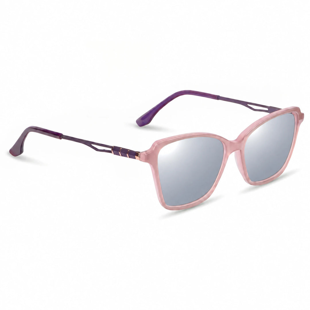 Lentes de sol Fiore 1006 Rosado con cristal espejado silver polarizado UV400, vista en tres cuartos para mujer #color_espejado-silver