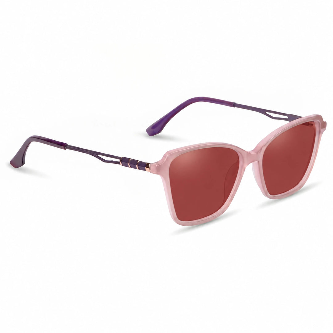 Lentes de sol Fiore 1006 Rosado con cristal rojo polarizado UV400, vista en tres cuartos para mujer #color_rojo