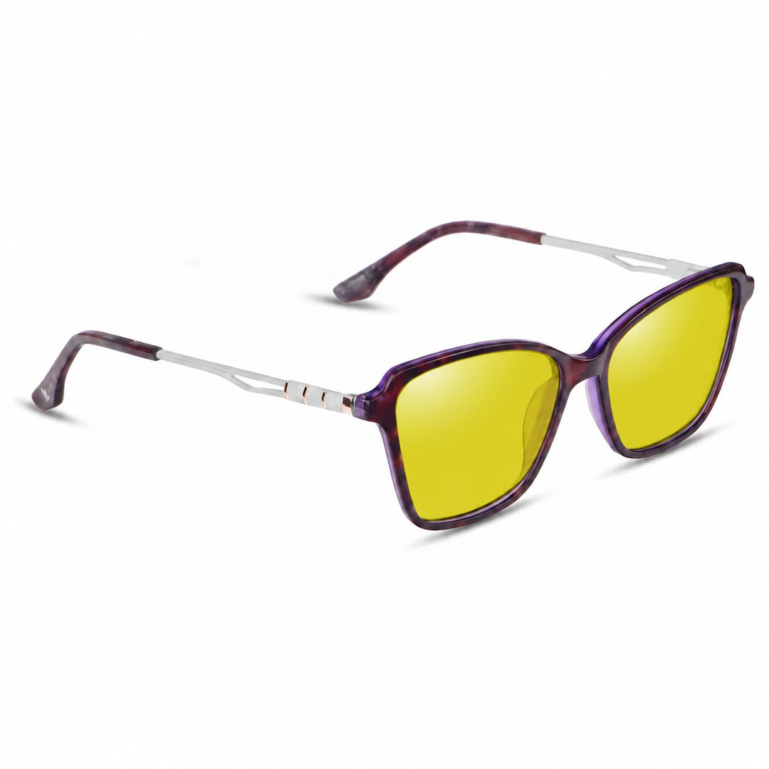 Lentes de sol Fiore 1006 Morado cristal Amarillo polarizado vista tres cuartos mujer #color_amarillo