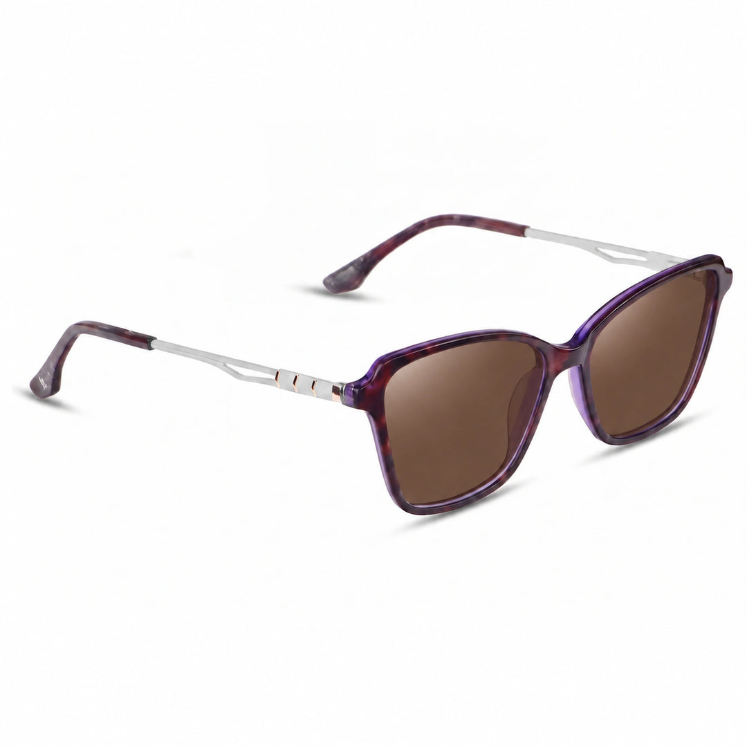 Lentes de sol Fiore 1006 Morado cristal Cafe polarizado vista tres cuartos mujer #color_cafe