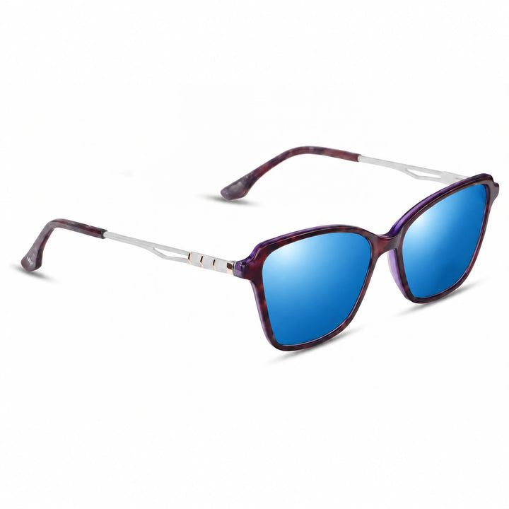 Lentes de sol Fiore 1006 Morado cristal Espejado Azul polarizado vista tres cuartos mujer #color_espejado-azul